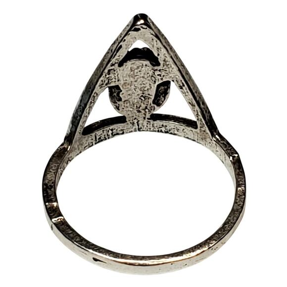 Silver Tone Ring Sz 7 Unsigned Blue Cabochon Triangle - Picture 2 of 5